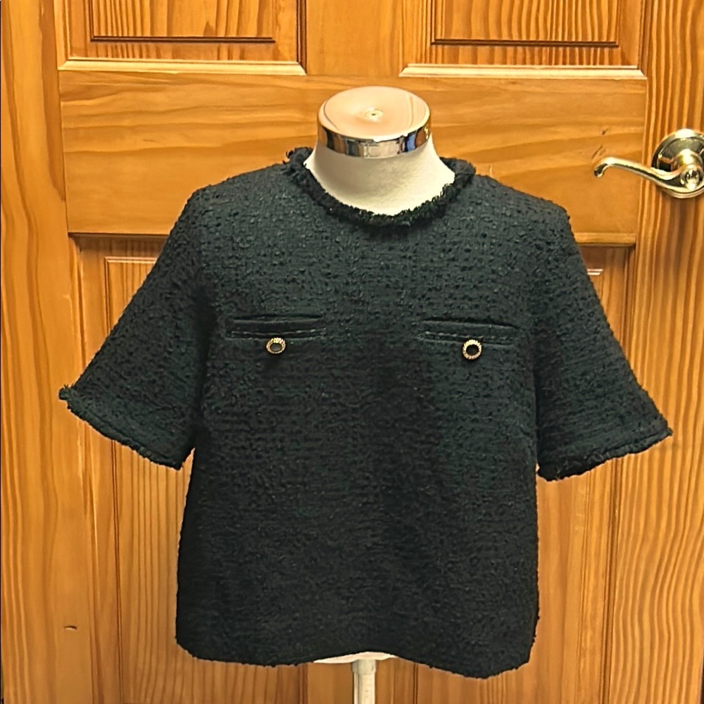 Ted Baker Black Textured Short Sleeve Top